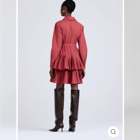 Derek Lam 10 Crosby - Sterling Long Sleeve Pleated Mini Dress in Rhubarb - Picture 4 of 10